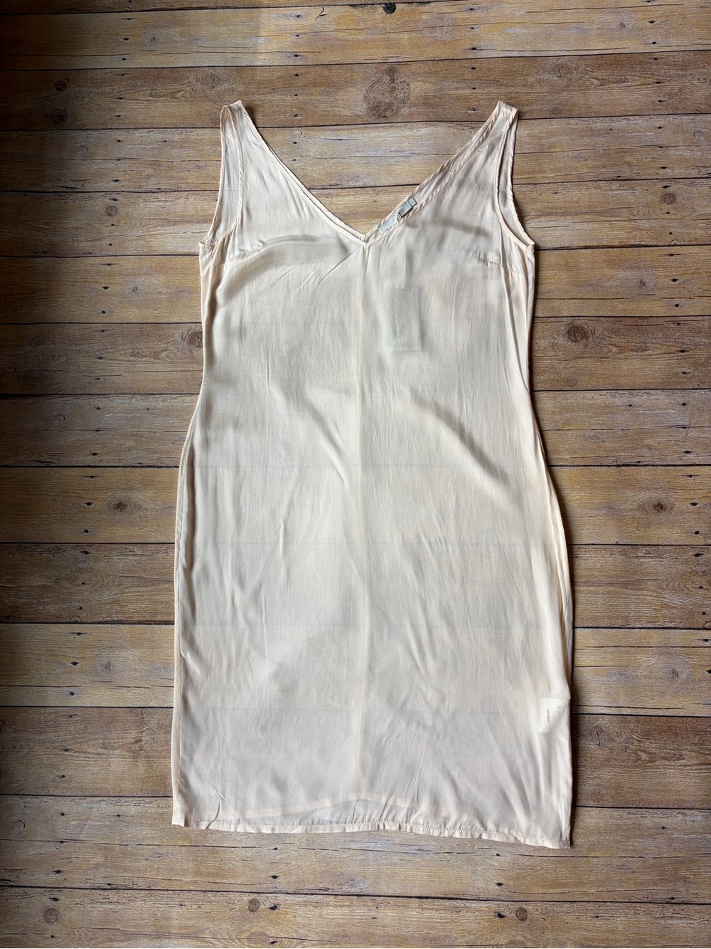 AMEN Italy Nude Flesh Georgette V Neck Tank Slip Layering Dress IT 42 US 6 NWT